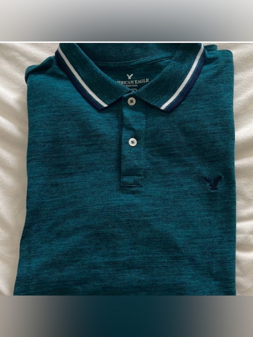 American Eagle Outfitters Men's Dark Teal Polo with Contrast Trim